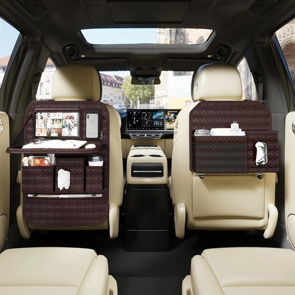 GMQ Seat Organizer 1 Pack, Car Backseat Organizer with Tray,Multifunctional Car Seat Back Storage Box Car Seat Back Storage with Foldable Tablet Holder (Coffee Brown)