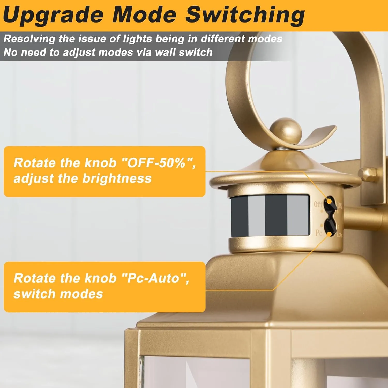 Gold Motion Sensor Outdoor Light, 16" Dusk to Dawn Outdoor Lighting, Exterior Wall Sconce Waterproof, Large Outside Lamps for House, Modern Wall Mount Porch Lanterns 3 Modes, 1 Pack