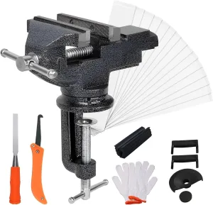 Golf Club Grip Vise Clamp Kit,Golf Grip Removal Tool Inlcudes 15 Double-Sided Tapes (2"x 10"), 360° Swivel Portable Table Vise,Club Grip Replacement Tool, Suitable for Golf Club Grips