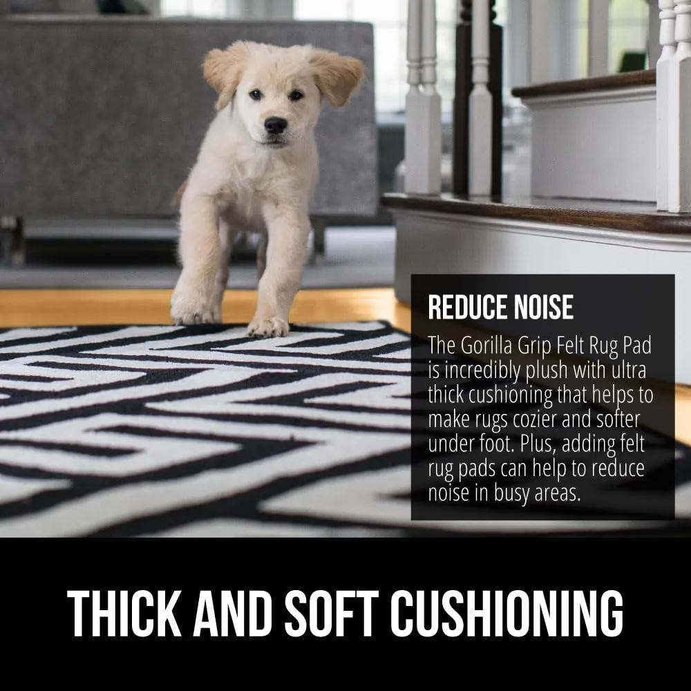 GORILLA GRIP Felt and Natural Rubber Stay in Place Slip Resistant Rug Pad, 1/8” Thick, 8x10 FT Protective Padding for Under Area Rugs, Cushioned Gripper Pads, Carpet Runners Hardwood Floors Protection