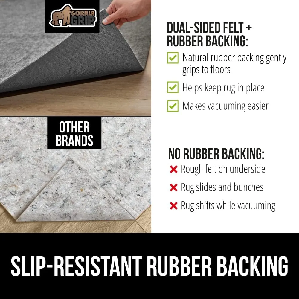 GORILLA GRIP Felt and Natural Rubber Stay in Place Slip Resistant Rug Pad, 1/8” Thick, 8x10 FT Protective Padding for Under Area Rugs, Cushioned Gripper Pads, Carpet Runners Hardwood Floors Protection