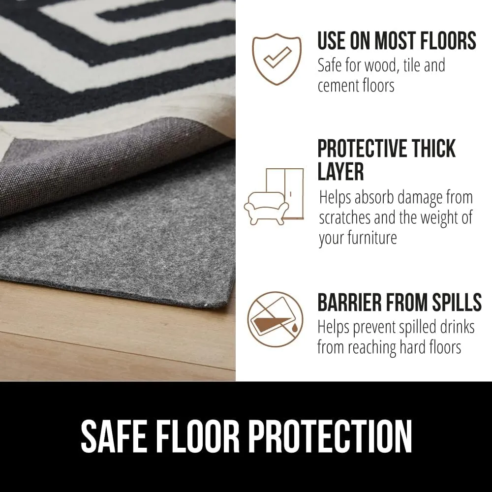 GORILLA GRIP Felt and Natural Rubber Stay in Place Slip Resistant Rug Pad, 1/8” Thick, 8x10 FT Protective Padding for Under Area Rugs, Cushioned Gripper Pads, Carpet Runners Hardwood Floors Protection