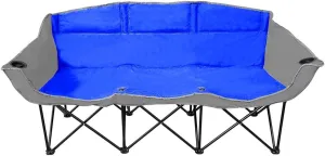 GoTEAM 3 Seat Portable Folding Couch - Foldable Travel Bench Chairs with Carry Case - Perfect for Beach, Camping, Fishing, Soccer and more (Blue/Gray)