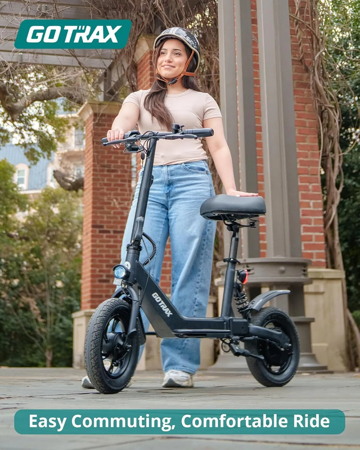 Gotrax A3 Electric Scooter with Seat for Adults, 350W Motor, 15.5MPH Top Speed, Max 9.5 Miles Range, 12" Pneumatic Tire and Height Adujustable Seat, Lightweight and Foldable for Commuting (Black)