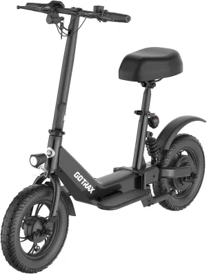 Gotrax A3 Electric Scooter with Seat for Adults, 350W Motor, 15.5MPH Top Speed, Max 9.5 Miles Range, 12" Pneumatic Tire and Height Adujustable Seat, Lightweight and Foldable for Commuting (Black)