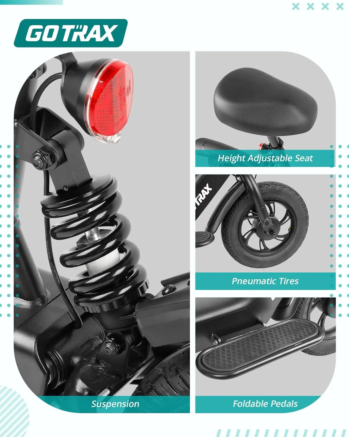 Gotrax A3 Electric Scooter with Seat for Adults, 350W Motor, 15.5MPH Top Speed, Max 9.5 Miles Range, 12" Pneumatic Tire and Height Adujustable Seat, Lightweight and Foldable for Commuting (Black)