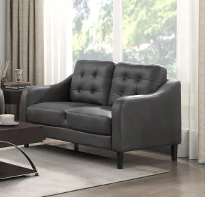 Gray Polished Microfiber Upholstered Loveseat with Button Tufted Detail and Contoured Arms, Solid Wood Frame for Living Room