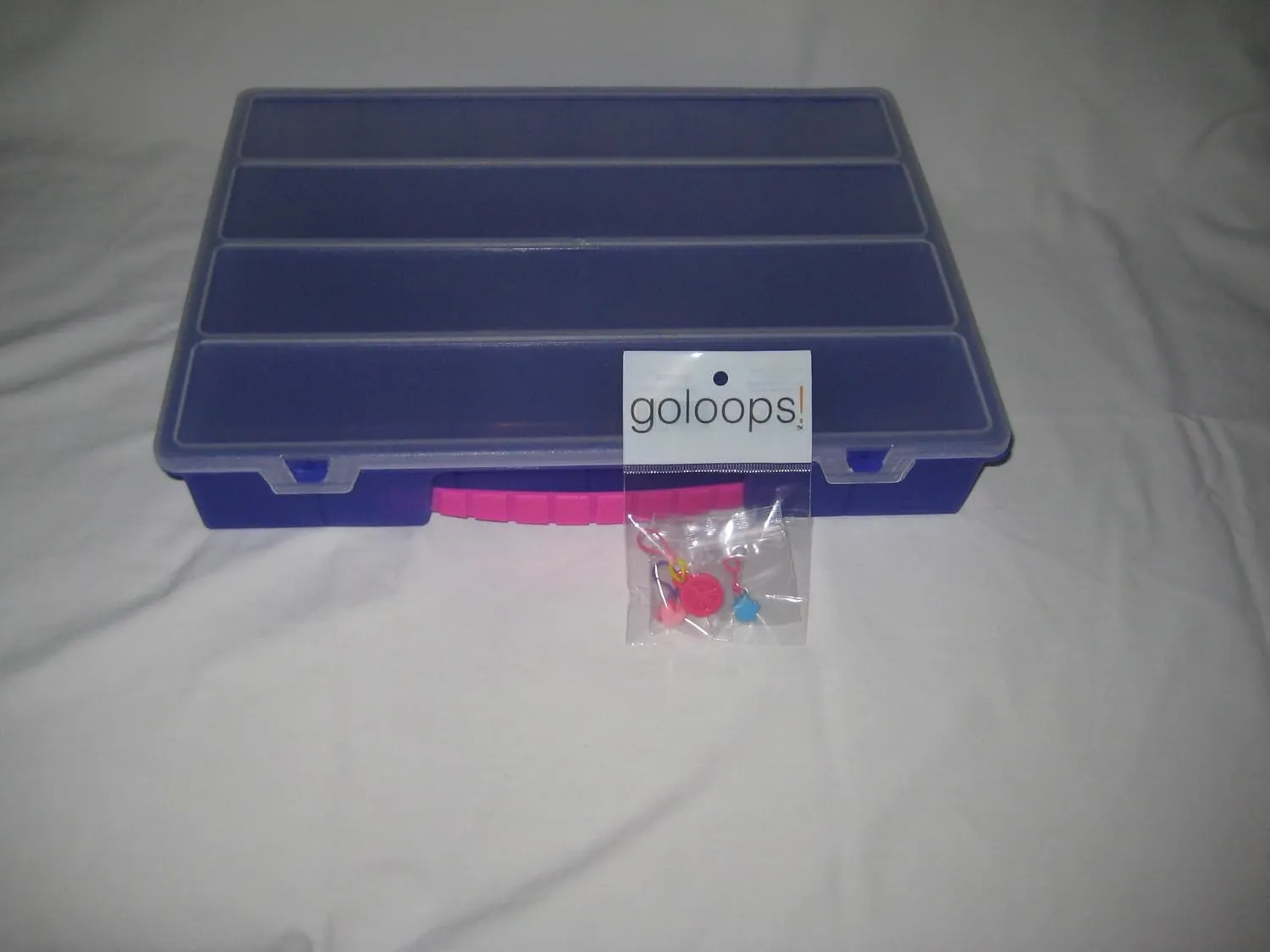 Great Gift! 3 Goloops Charms! Romanoff Rainbow Loom Large Organizer Box, Fits 2 Loom,17 Compartments, grape