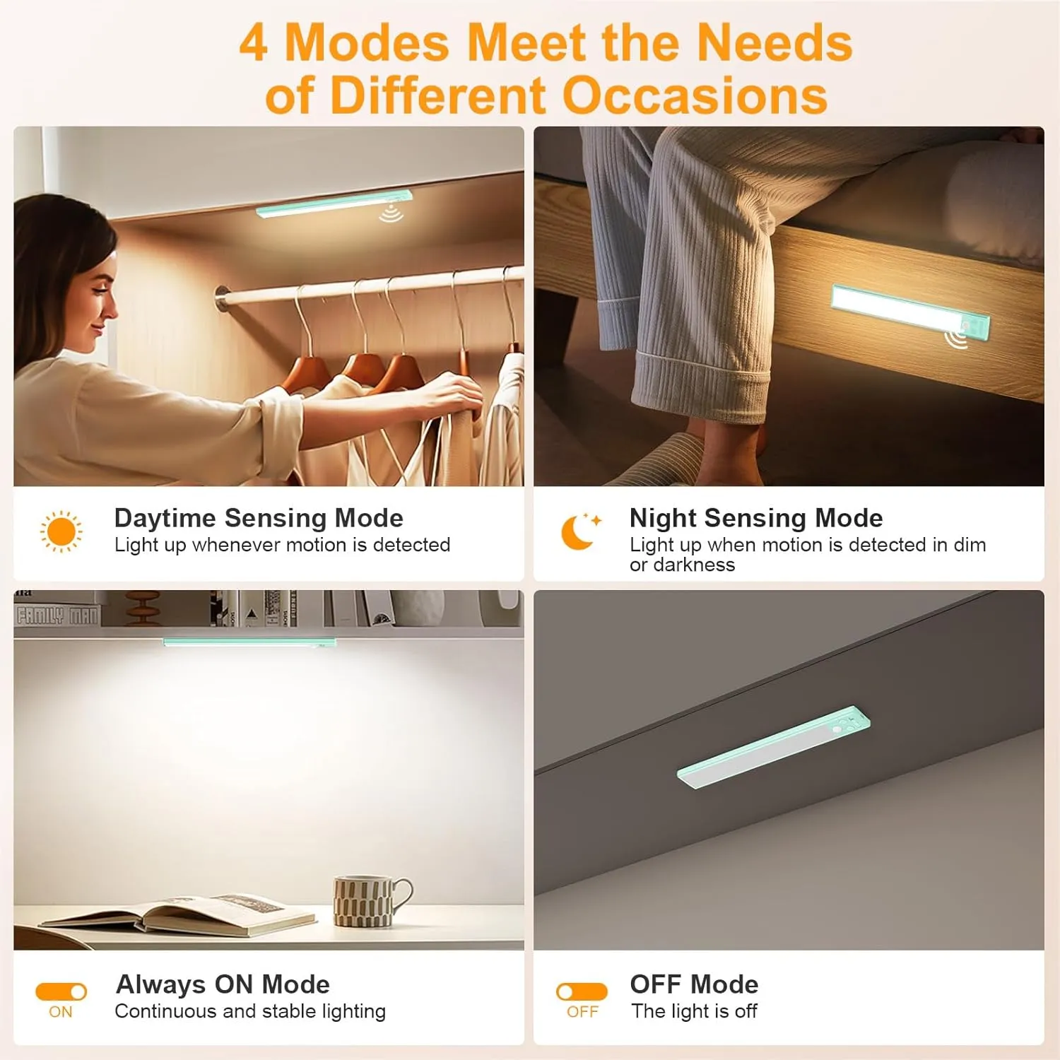 Gritin Under Cabinet Lighting- 84 LED Super Bright,3-Color & 5-Brightness,4 Modes,Motion Sensor, Rechargeable 1800mAh Long Lasting-Easy Installation Magnetic Under Cabinet Closet Lights -2 Pack-Blue