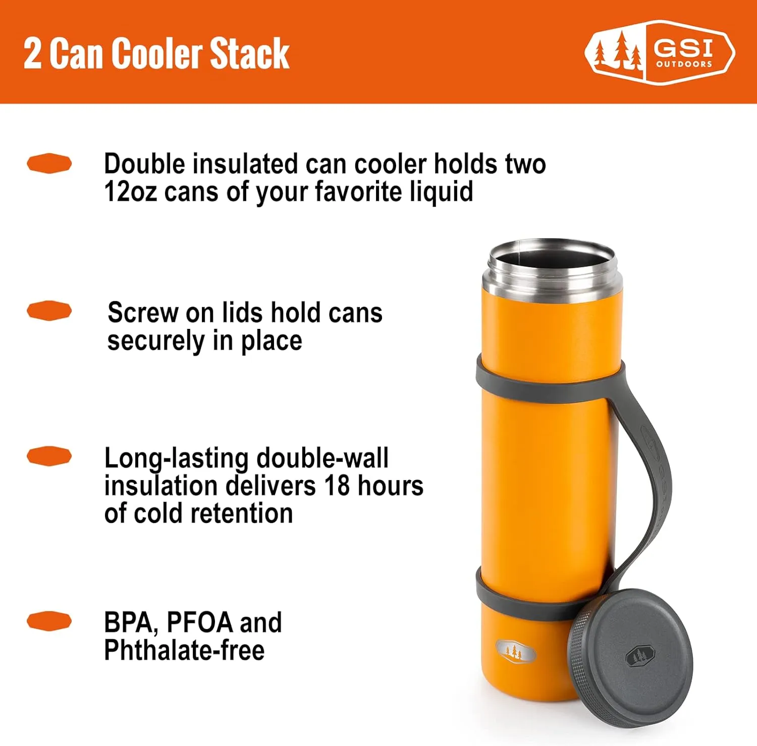 GSI Outdoors 2 Can Cooler, Double Insulated Tube I Fits 2 x 12 oz. Beer & Soda Cans for Travel