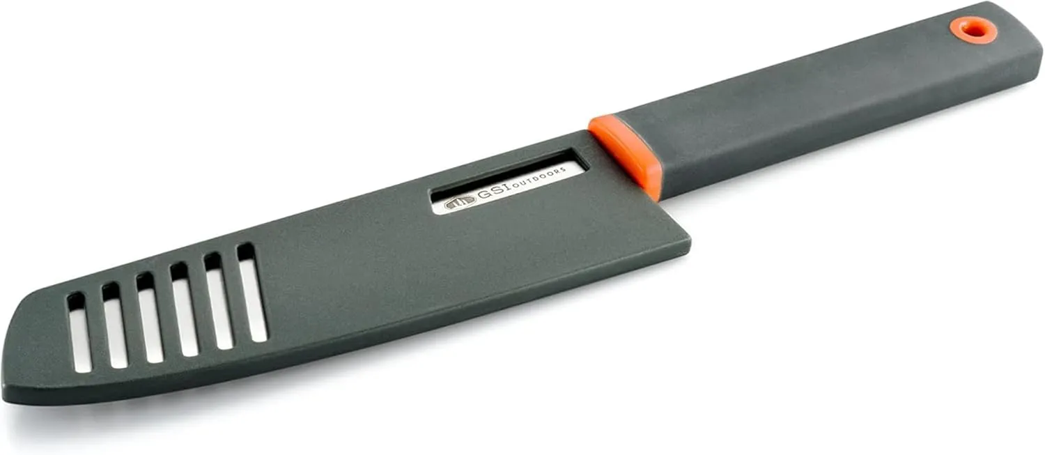 GSI Outdoors Santoku 6" Chef Knife, Compact Stainless Steel Knife with Protective Sheath for Camping, Picnics & BBQs