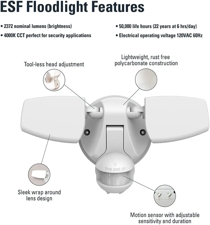 HALO Outdoor LED Flood & Security Light - Motion Activated Dusk to Dawn 2372 Lumens White (ESF2A4MW)