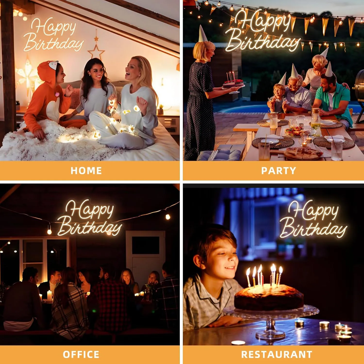 Happy Birthday Neon Sign for Wall Decor, Led Happy Birthday Light Up Sign for Backdrop Decoration, Warm White, 16.5x9.8 inch