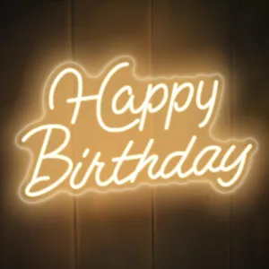 Happy Birthday Neon Sign for Wall Decor, Led Happy Birthday Light Up Sign for Backdrop Decoration, Warm White, 16.5x9.8 inch