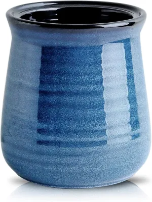 Hasense Large Utensil Holder Crock for Kitchen Counter, 7.1" Ceramic Cooking Utensil Organizer for Countertop, Farmhouse Vintage Utensil Caddy for Spatula Spoon, Rustic Home Table Decor, Blue