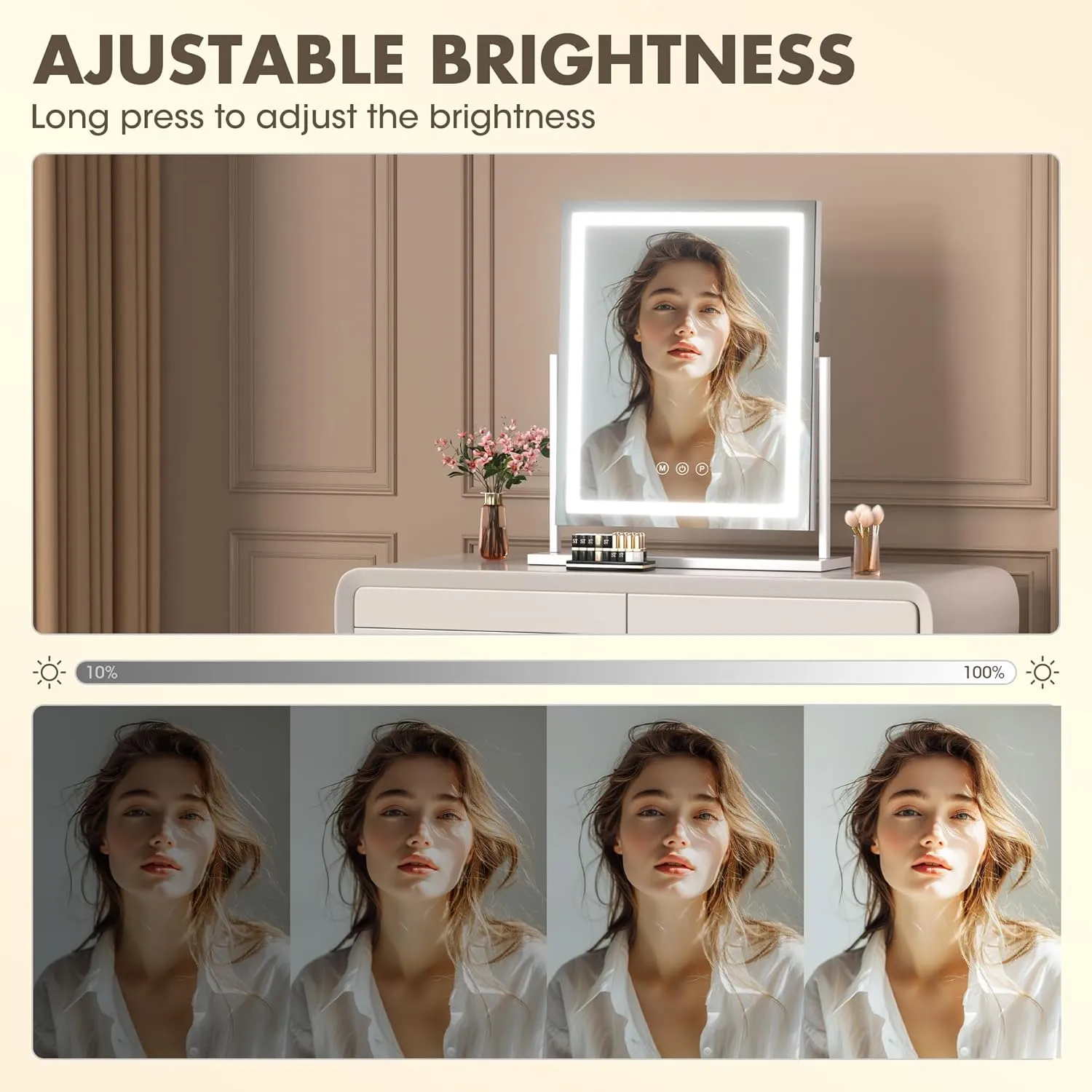 Hasipu Vanity Mirror with Lights, 16" x 20" LED Makeup Mirror, Light up Mirror with Smart Touch 3 Color Modes and Brightness Adjustment, 10X Magnifying Glass,360° Rotation