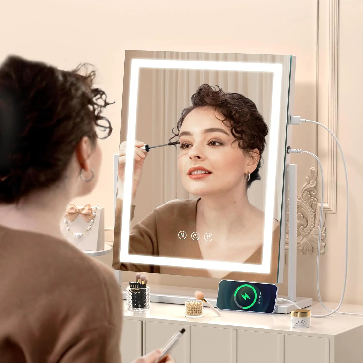 Hasipu Vanity Mirror with Lights, 16" x 20" LED Makeup Mirror, Light up Mirror with Smart Touch 3 Color Modes and Brightness Adjustment, 10X Magnifying Glass,360° Rotation