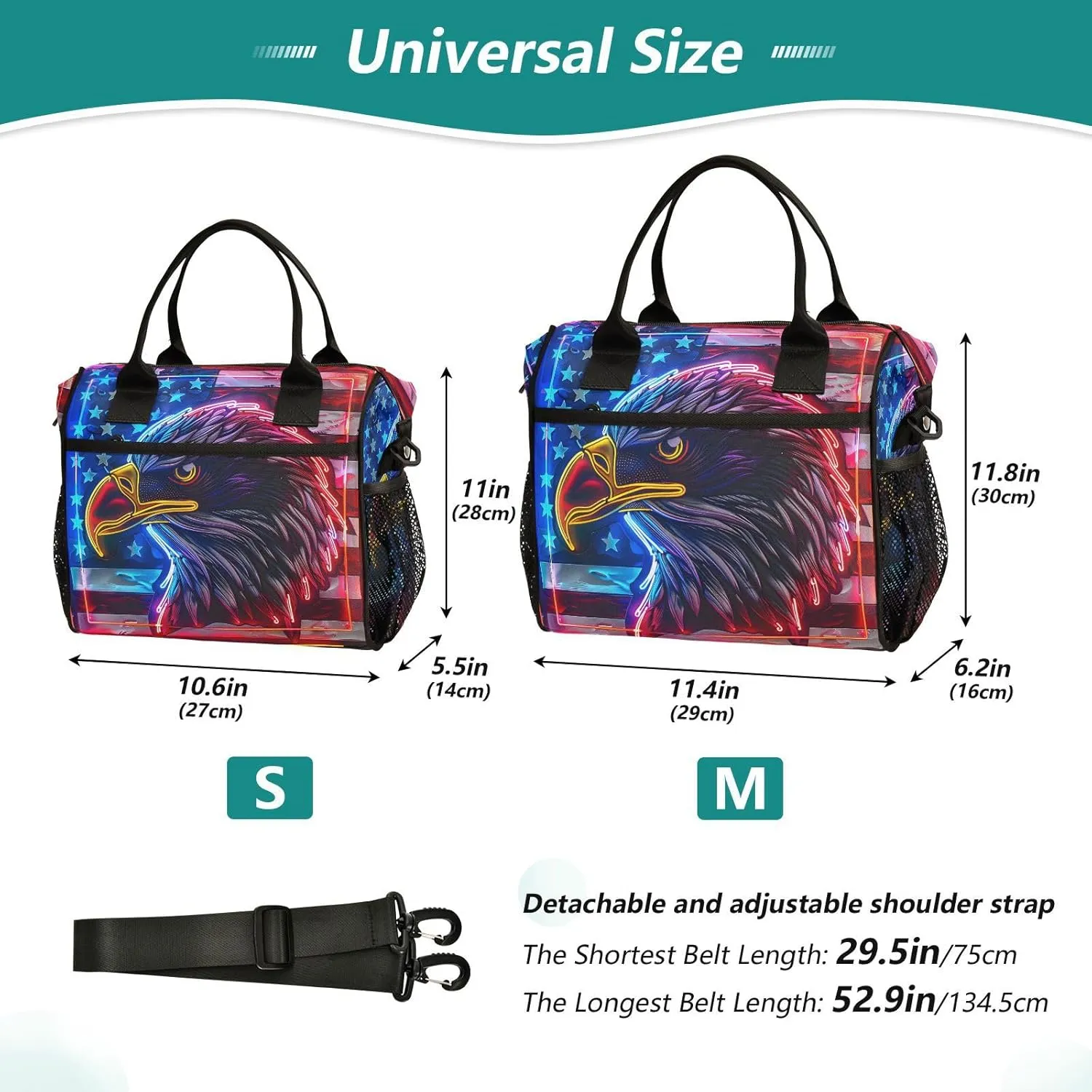 Hawk Flag Neon Large Lunch Box for Men Women Adults Insulated Lunch Bag Cooler Bag with Adjustable Shoulder Strap for Work Picnic Travel