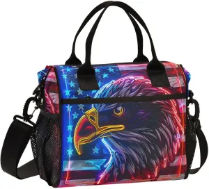 Hawk Flag Neon Large Lunch Box for Men Women Adults Insulated Lunch Bag Cooler Bag with Adjustable Shoulder Strap for Work Picnic Travel