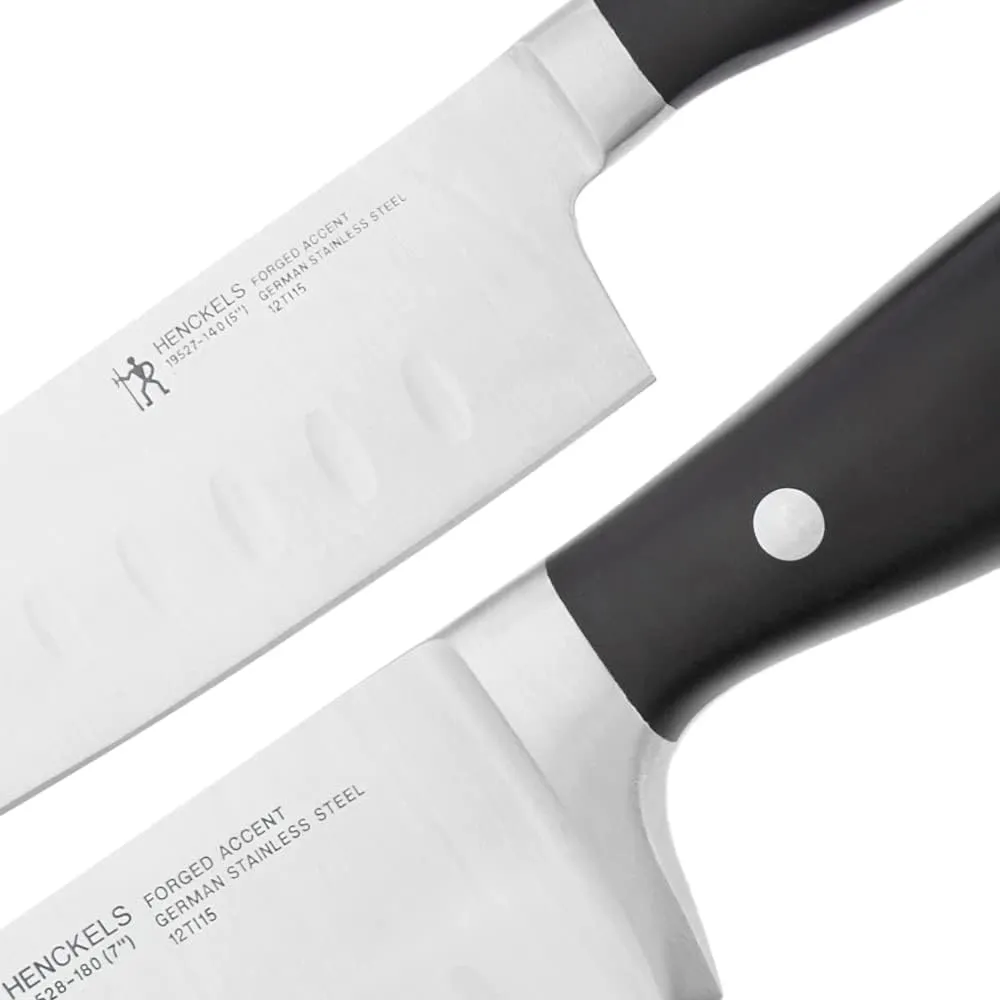 HENCKELS Forged Accent Razor-Sharp 2-pc Knife Set, Santoku Knife 5 Inch, Santoku Knife 7 Inch, German Engineered Informed by 100  Years of Mastery,Black