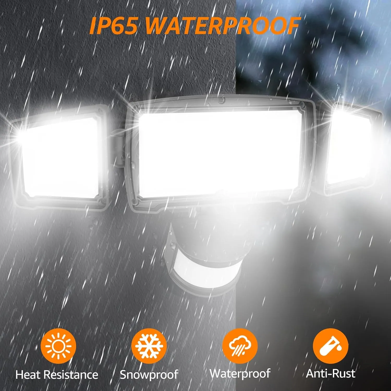 HGGH Motion Sensor Outdoor Lights – Flood Lights Outdoor Security Light, LED Floodlights IP65 Waterproof 6000K 38W 4200LM with 3 Adjustable Heads, Exterior Light for House, Backyard, Porch
