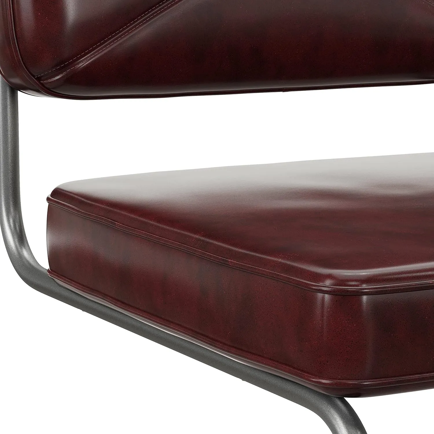 Hillsdale, Breuer Metal Counter Height Stools with Upholstered X Back Stitch Design, Set of 2, Burgundy