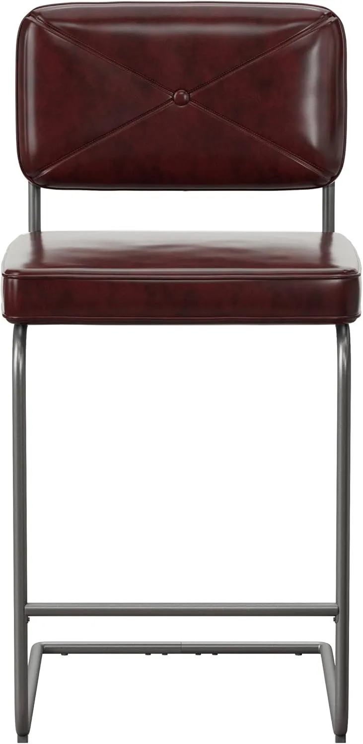 Hillsdale, Breuer Metal Counter Height Stools with Upholstered X Back Stitch Design, Set of 2, Burgundy