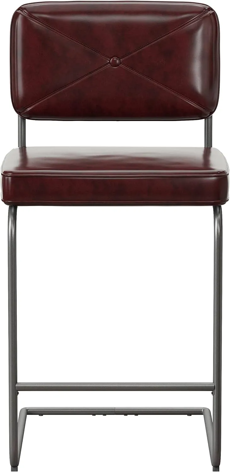 Hillsdale, Breuer Metal Counter Height Stools with Upholstered X Back Stitch Design, Set of 2, Burgundy