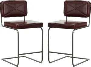Hillsdale, Breuer Metal Counter Height Stools with Upholstered X Back Stitch Design, Set of 2, Burgundy