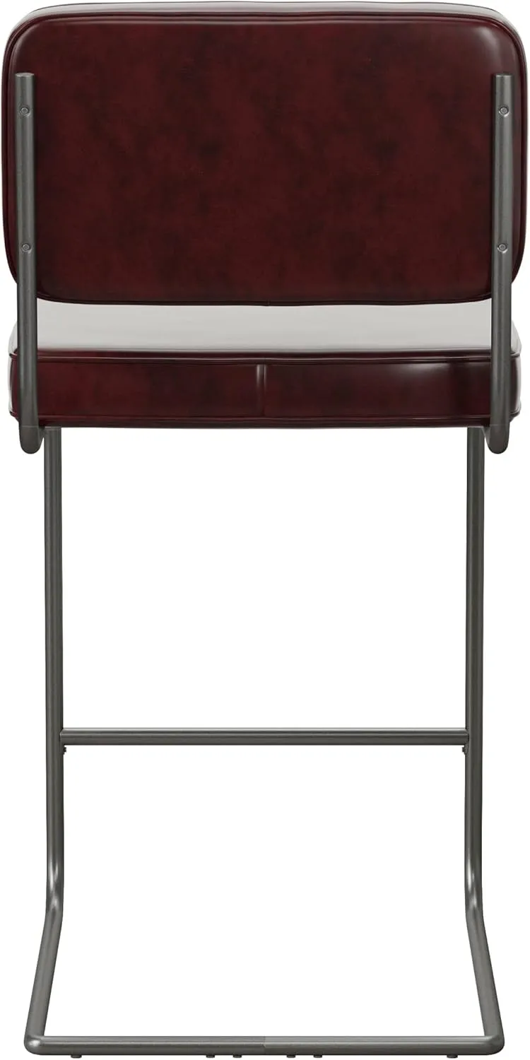 Hillsdale, Breuer Metal Counter Height Stools with Upholstered X Back Stitch Design, Set of 2, Burgundy
