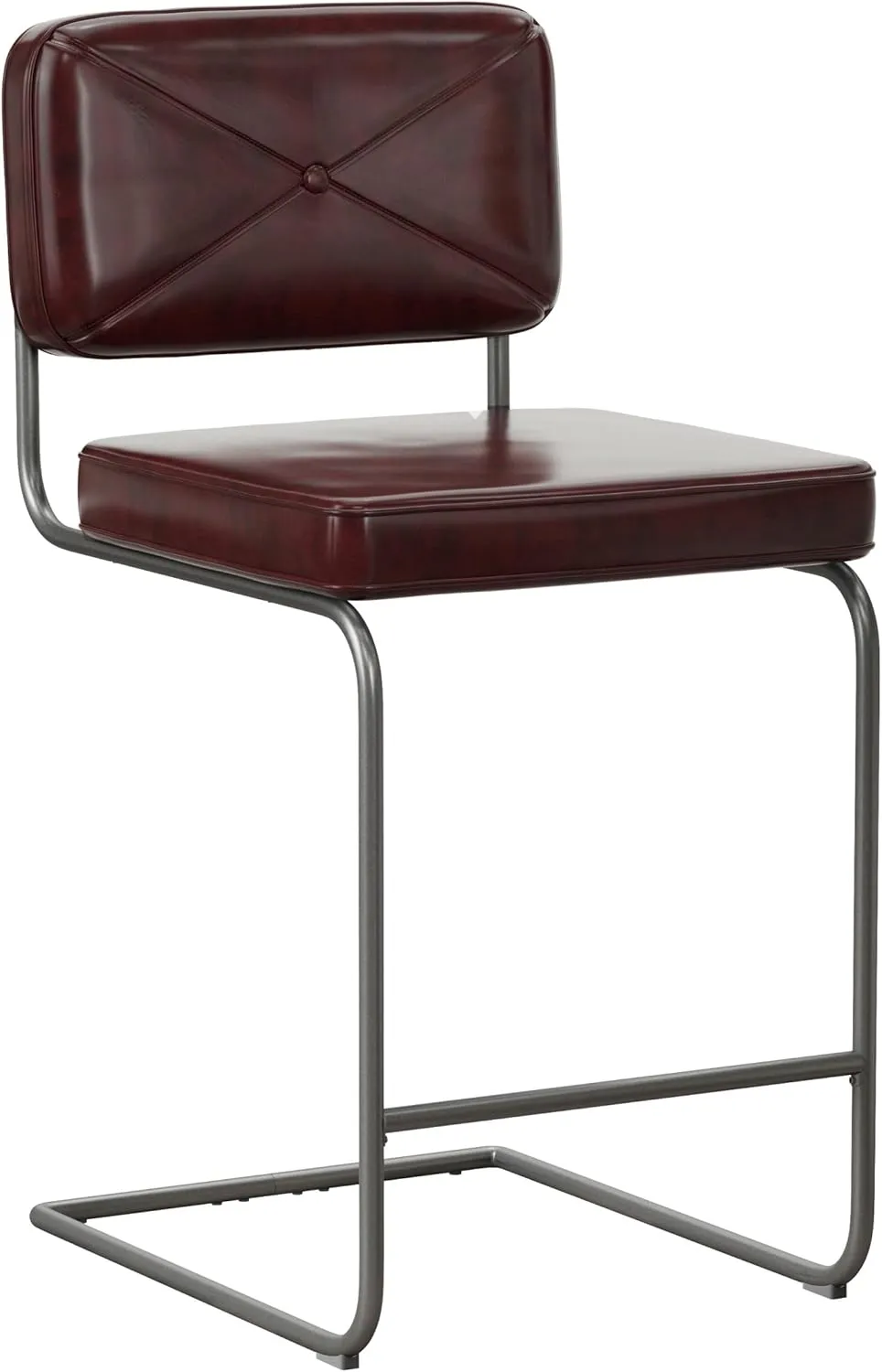 Hillsdale, Breuer Metal Counter Height Stools with Upholstered X Back Stitch Design, Set of 2, Burgundy