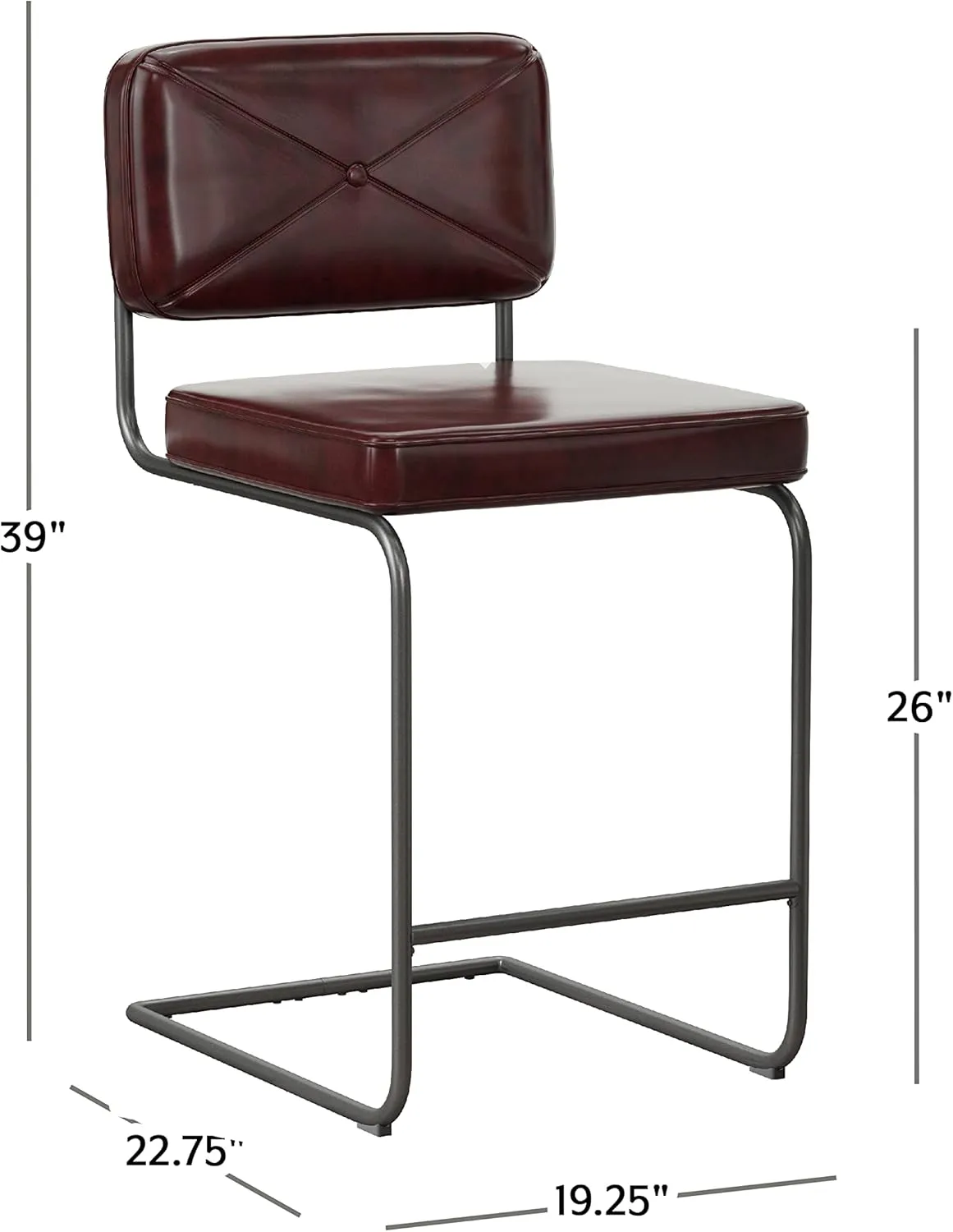 Hillsdale, Breuer Metal Counter Height Stools with Upholstered X Back Stitch Design, Set of 2, Burgundy