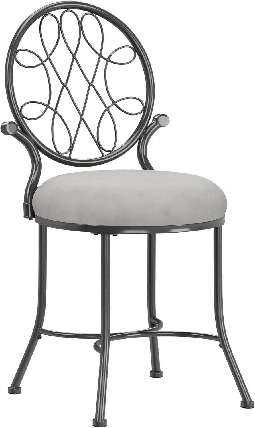 Hillsdale O'Malley Vanity Stool with Spiral Pattern Design, Metallic Gray