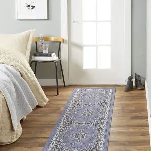 Home Dynamix Premium Sakarya Traditional Medallion Border Area Rug, Country Blue, 1'9"x7'2" Runner