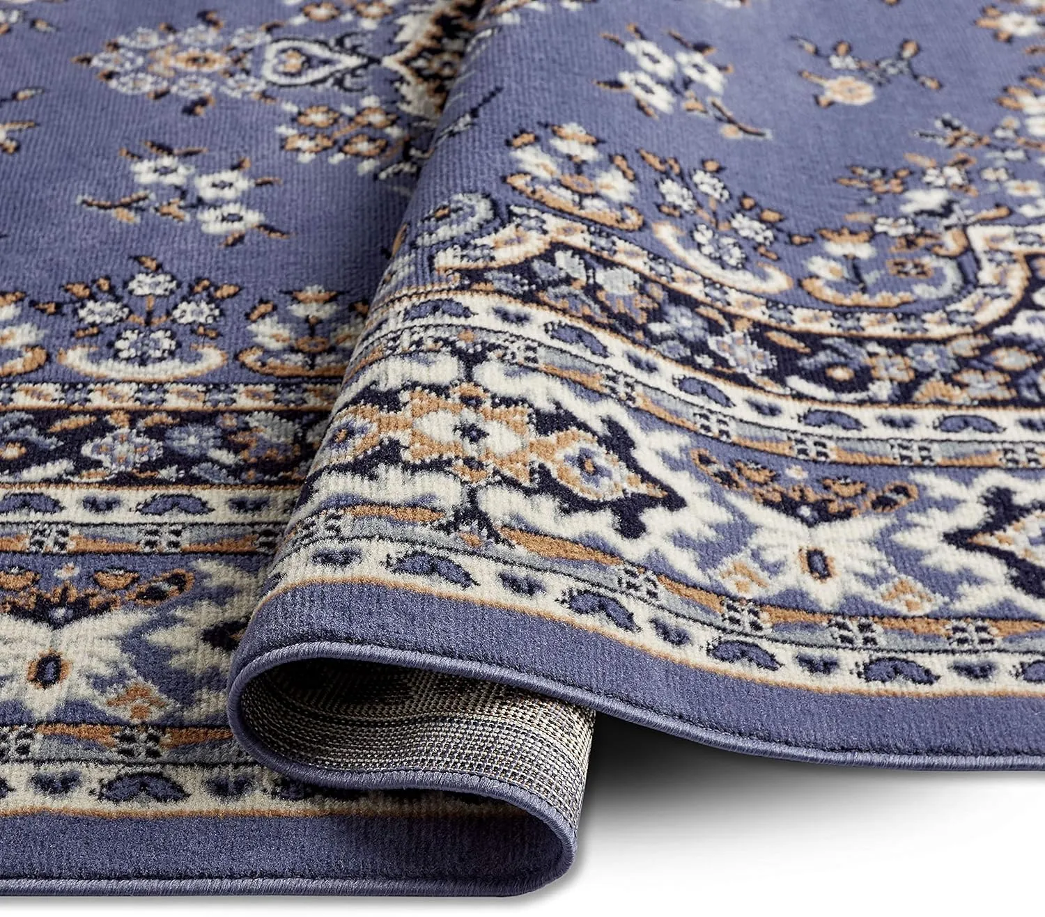 Home Dynamix Premium Sakarya Traditional Medallion Border Area Rug, Country Blue, 1'9"x7'2" Runner