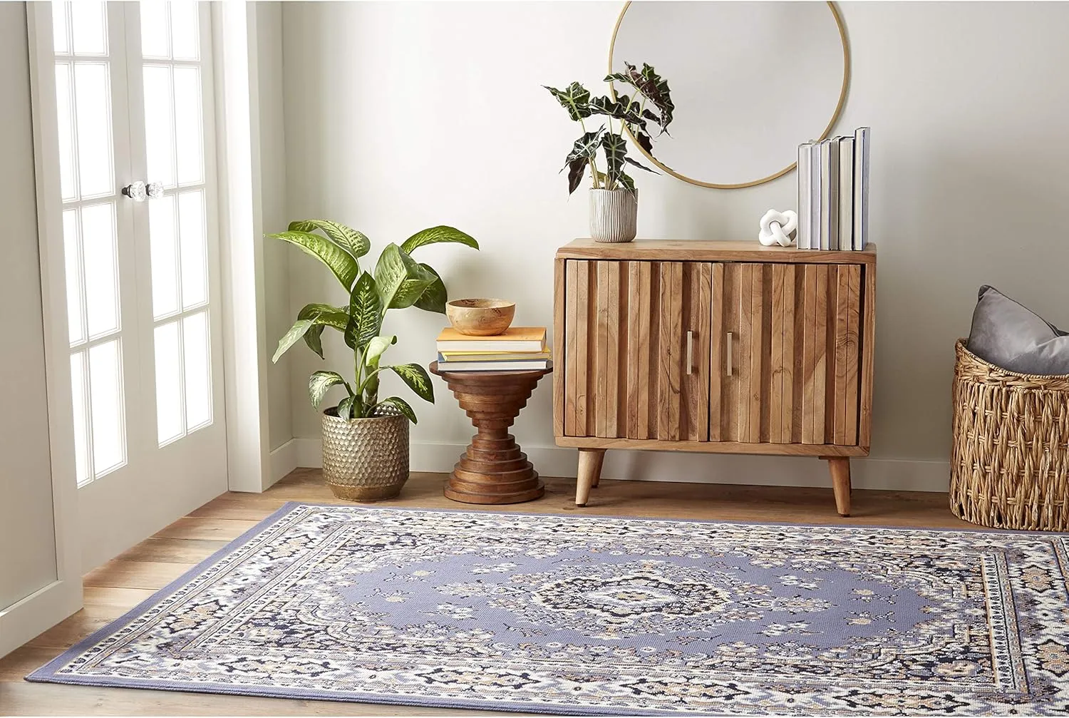 Home Dynamix Premium Sakarya Traditional Medallion Border Area Rug, Country Blue, 5'2"x7'4" Rectangle