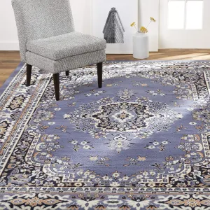 Home Dynamix Premium Sakarya Traditional Medallion Border Area Rug, Country Blue, 5'2"x7'4" Rectangle