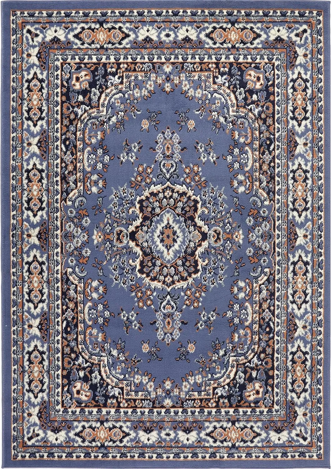 Home Dynamix Premium Sakarya Traditional Medallion Border Area Rug, Country Blue, 5'2"x7'4" Rectangle