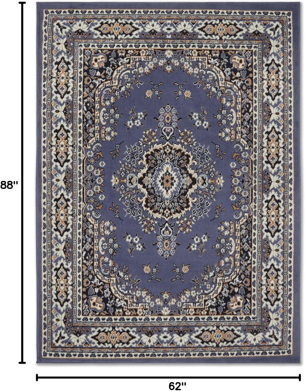 Home Dynamix Premium Sakarya Traditional Medallion Border Area Rug, Country Blue, 5'2"x7'4" Rectangle
