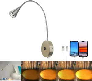HomeFocus- Wall Sconces,LED Bedside Reading Wall Lamp with USB Charging Port,Dimmable Reading Wall Lamp,Wall Light for Living Room,Bedroom,Hardwire Installation,Metal,Satin Nickel.