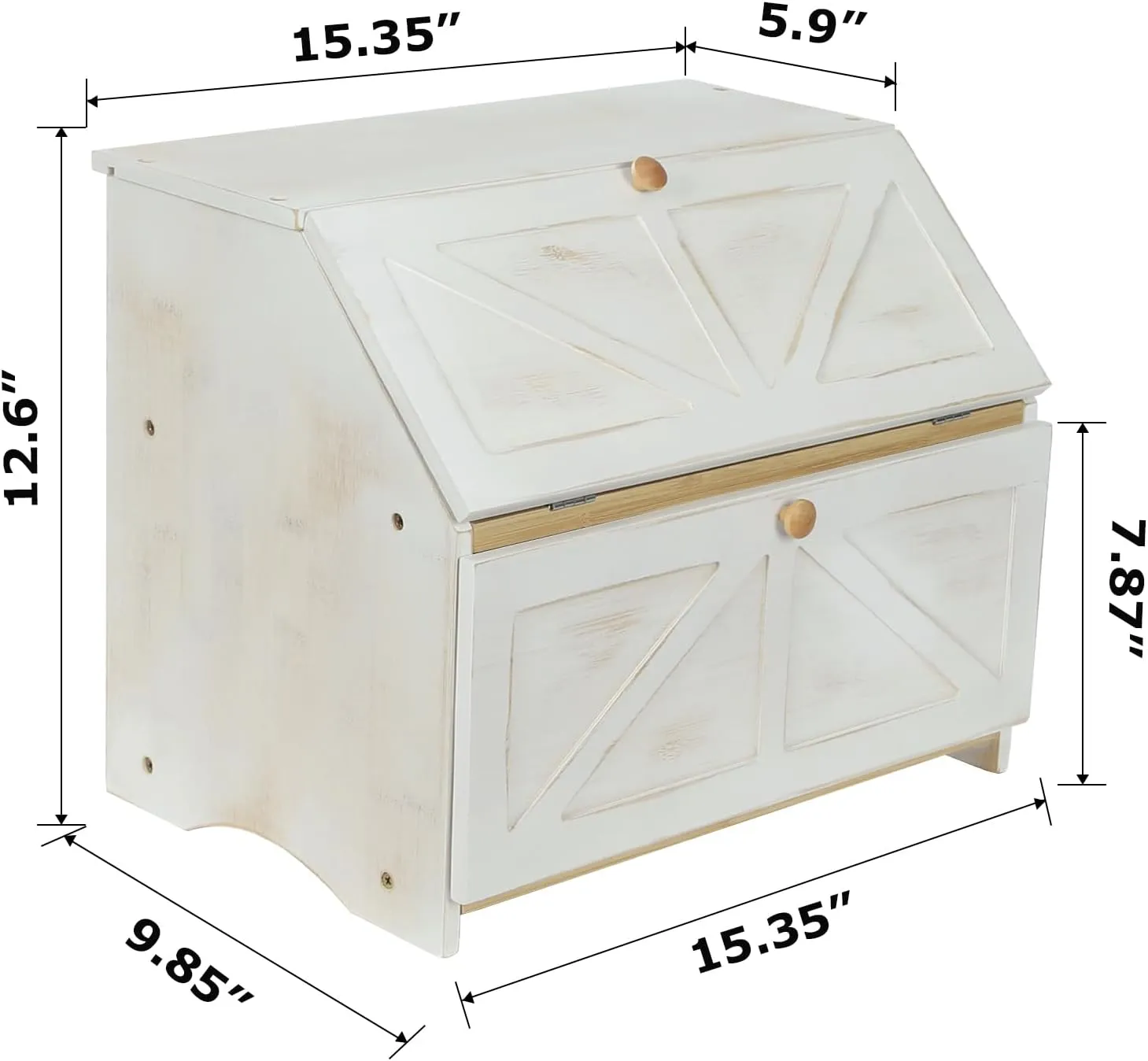 HOMEKOKO Double Layer Large Bread Box for Kitchen Counter, Wooden Large Capacity Bread Storage Bin (Rustic White)