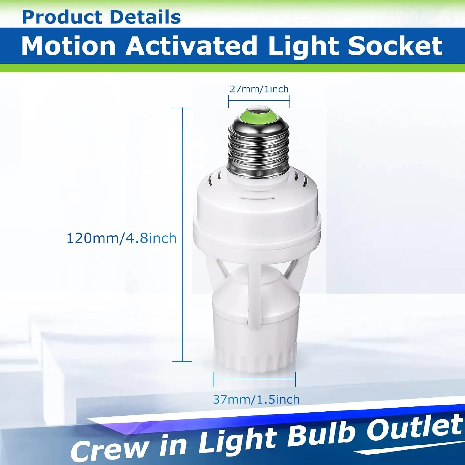 Hortsun 3 Pieces Hortsun Motion Sensor Light Socket Smart Screw in Light Bulb Outlet Compatible with E26/e27 Motion Activated Bulb Holder Adapter Automatic Control for Garage Storage Room