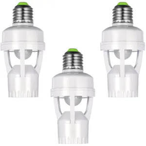 Hortsun 3 Pieces Hortsun Motion Sensor Light Socket Smart Screw in Light Bulb Outlet Compatible with E26/e27 Motion Activated Bulb Holder Adapter Automatic Control for Garage Storage Room