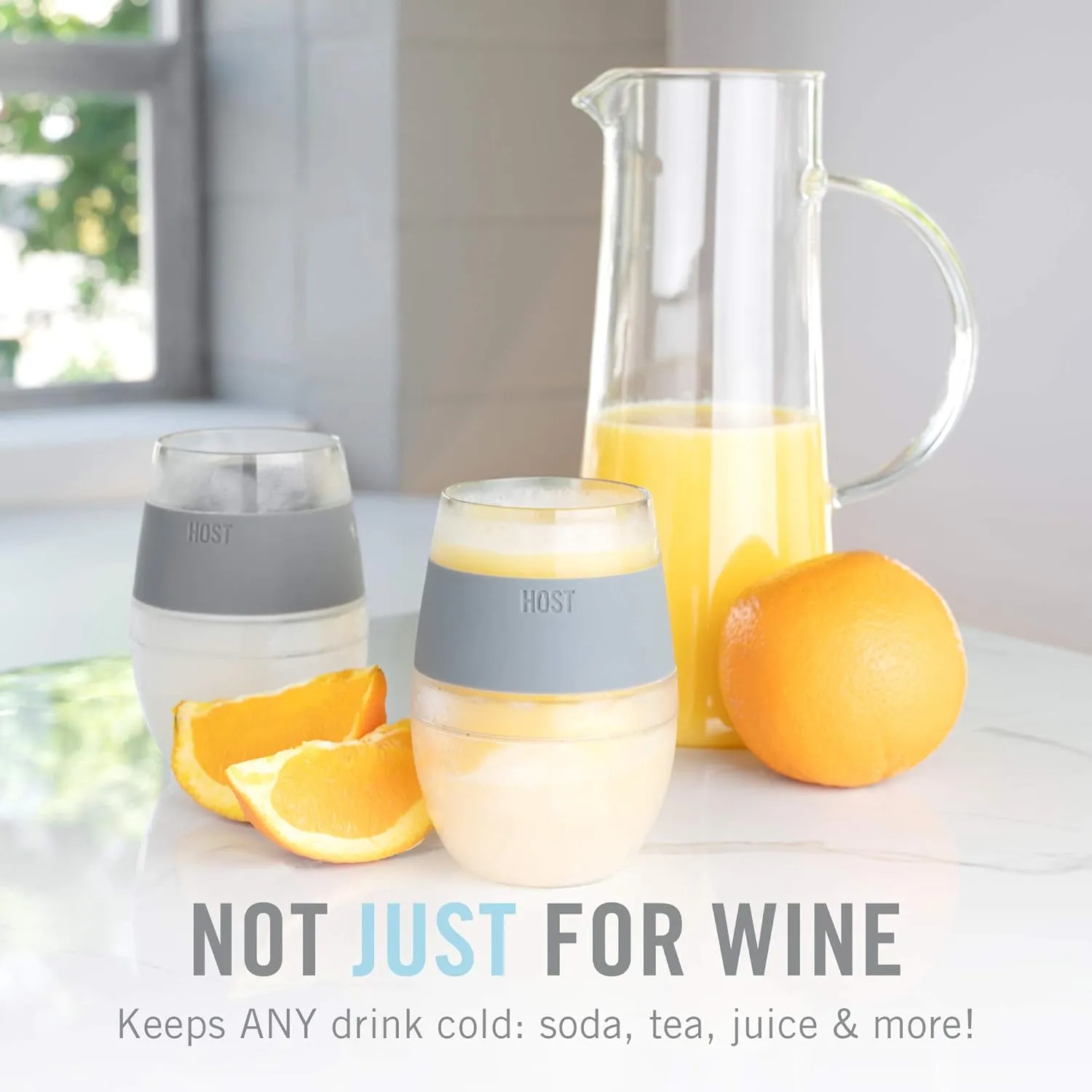 Host Wine Freeze Cup Set of 2 - Plastic Double Wall Insulated Drink Cup, Freezable Vacuum Insulated Wine Glasses, 8.5 oz Blue
