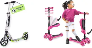 HUDORA Scooter for Kids 8 Years and Up & Teens 12 Years and Up & Hurtle 3-Wheeled Scooter for Kids - Wheel LED Lights, Adjustable Lean-to-Steer Handlebar, and Foldable Seat - Sit