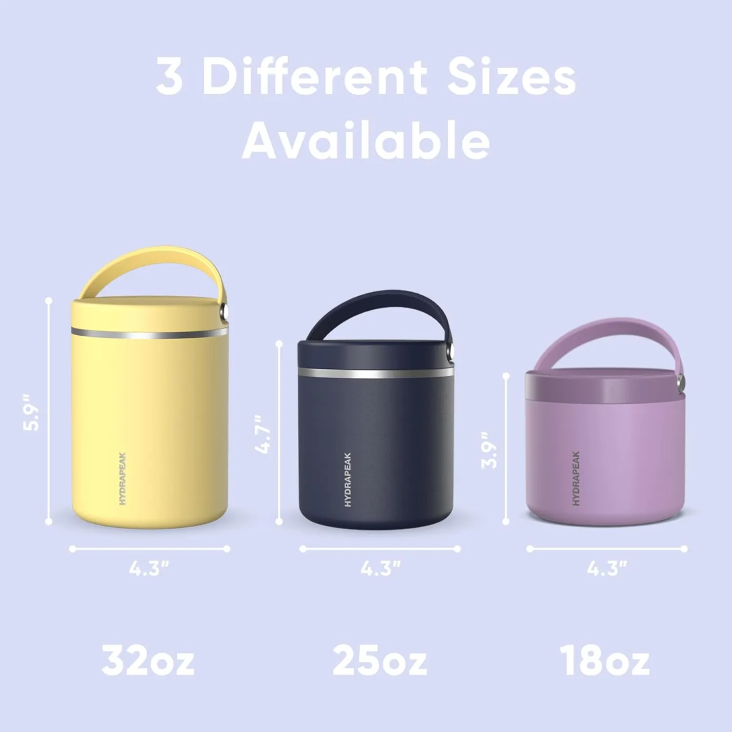 Hydrapeak 25oz Stainless Steel Vacuum Insulated Thermos Food Jar | Kids for Hot and Cold Food, Wide Mouth Leak-Proof Soup Adults, 10 Hours 16 (Iceberg)