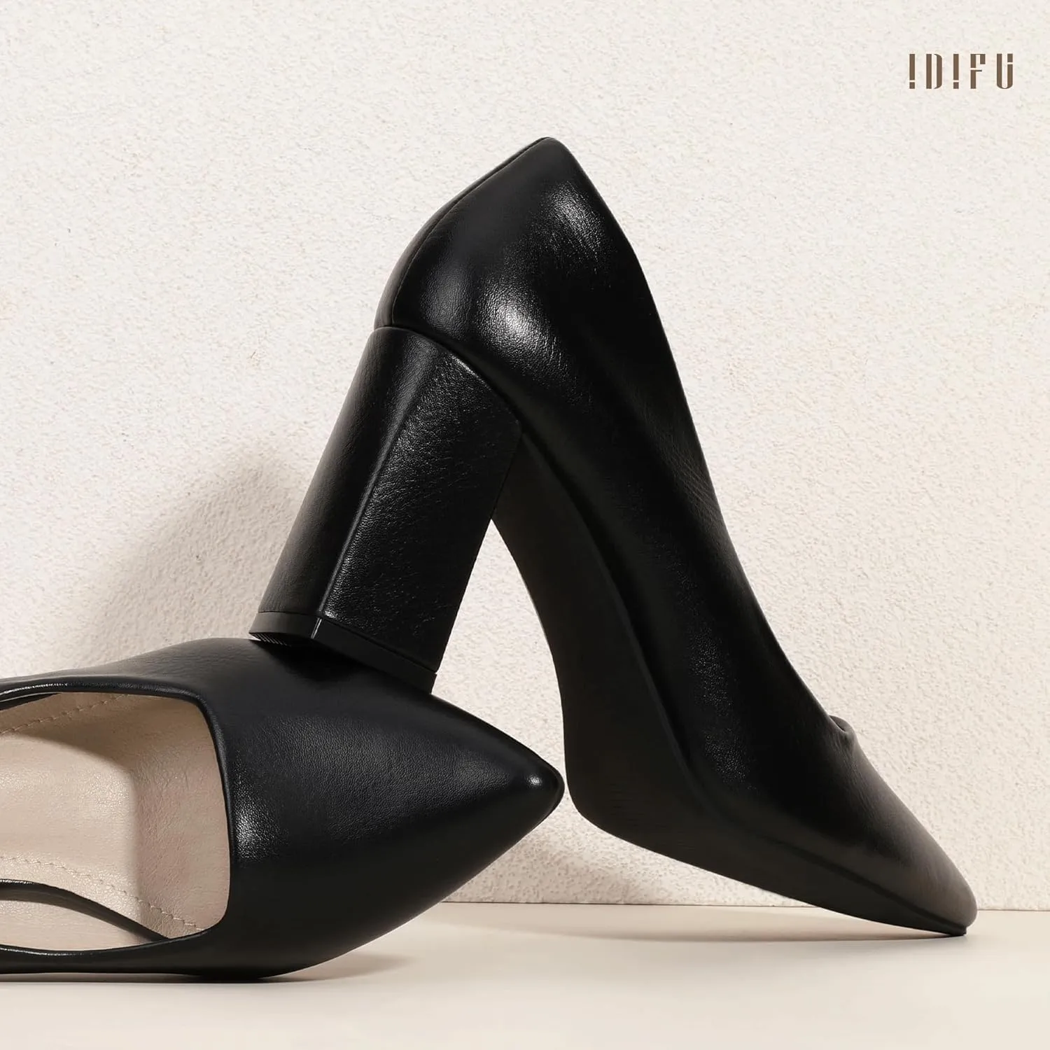 IDIFU IN3 Women's Chunky Block Heels - Pointed Toe Dress Shoes for Women - Dressy Wedding Bride Bridal Prom Work Office Comfortable Thick Heels Pumps Shoes