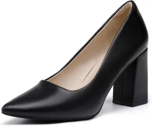 IDIFU IN3 Women's Chunky Block Heels - Pointed Toe Dress Shoes for Women - Dressy Wedding Bride Bridal Prom Work Office Comfortable Thick Heels Pumps Shoes