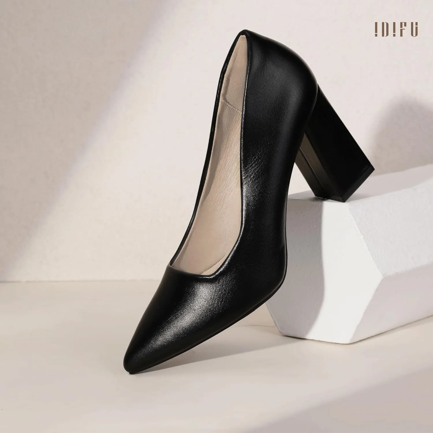IDIFU IN3 Women's Chunky Block Heels - Pointed Toe Dress Shoes for Women - Dressy Wedding Bride Bridal Prom Work Office Comfortable Thick Heels Pumps Shoes