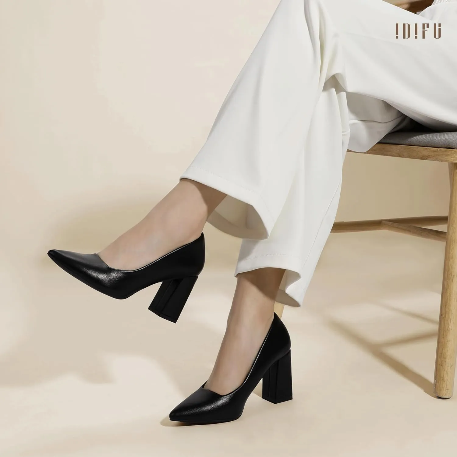 IDIFU IN3 Women's Chunky Block Heels - Pointed Toe Dress Shoes for Women - Dressy Wedding Bride Bridal Prom Work Office Comfortable Thick Heels Pumps Shoes